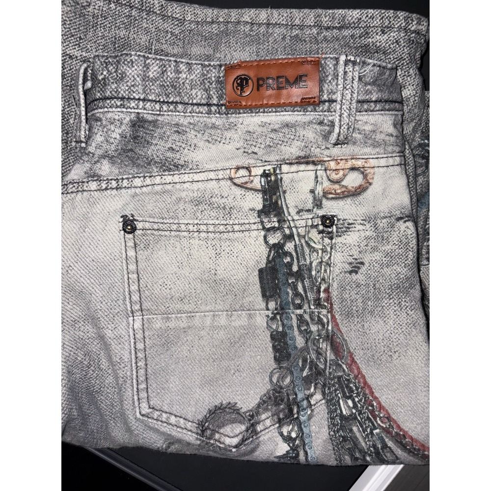 Preme Streetwear Jorts Shorts With Printed On Flowers Chains Face Size 40w - Picture 3 of 9